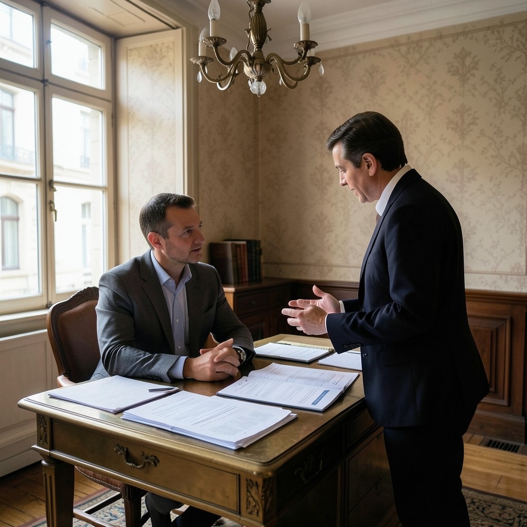 Entretien de conseil entre employeur et consultante avec dossiers de formation